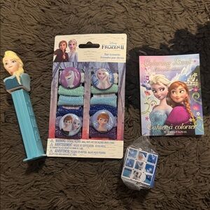 Frozen Bundle: PEZ, hair accessories, rubix cube and small coloring book